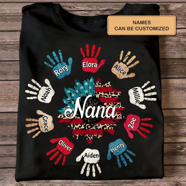 Personalized Custom T-shirt - 4th Of July Gift For Grandma - Nana Hand Print