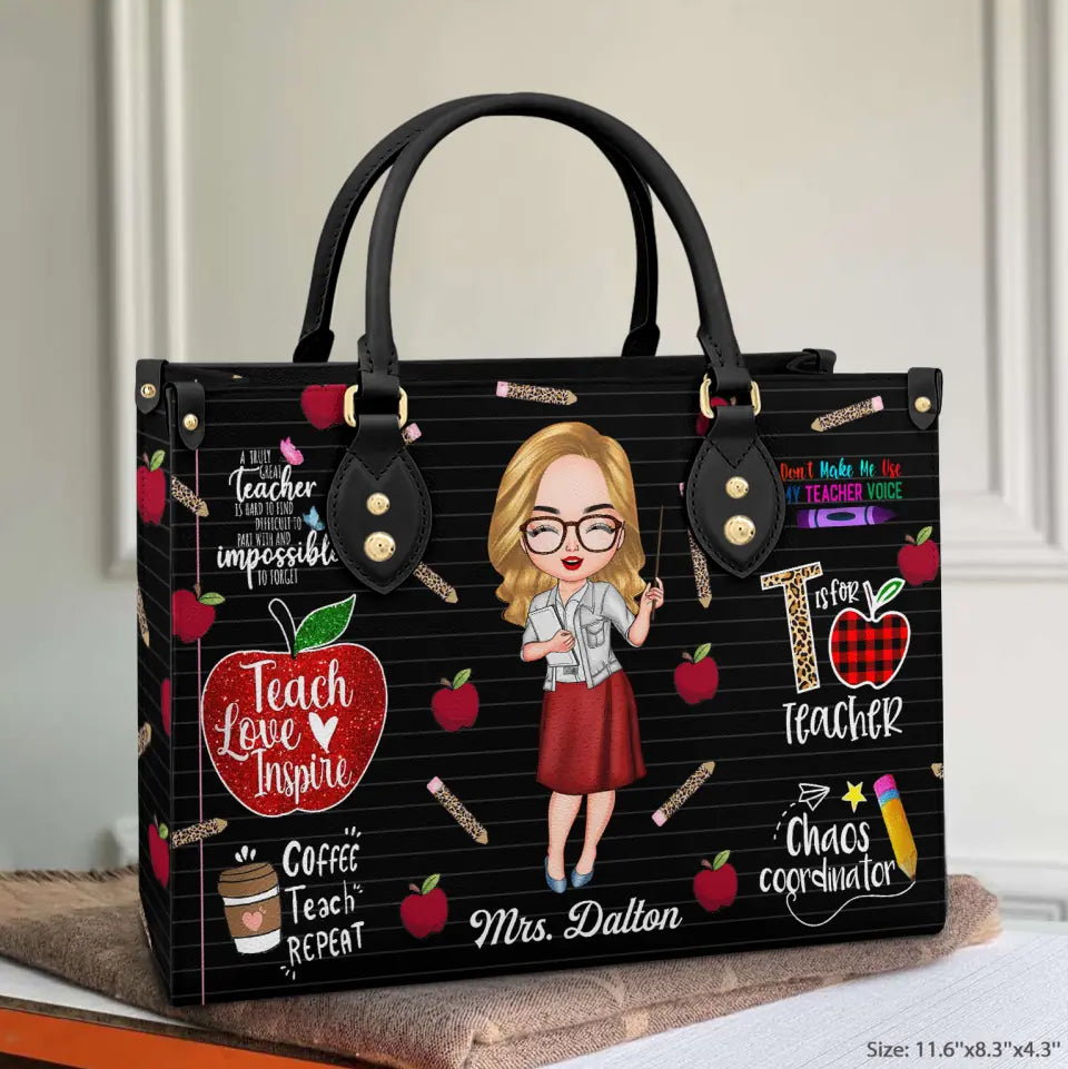 Personalized Leather Bag - Gift For Teacher - Teach Love Inspire Teacher V2