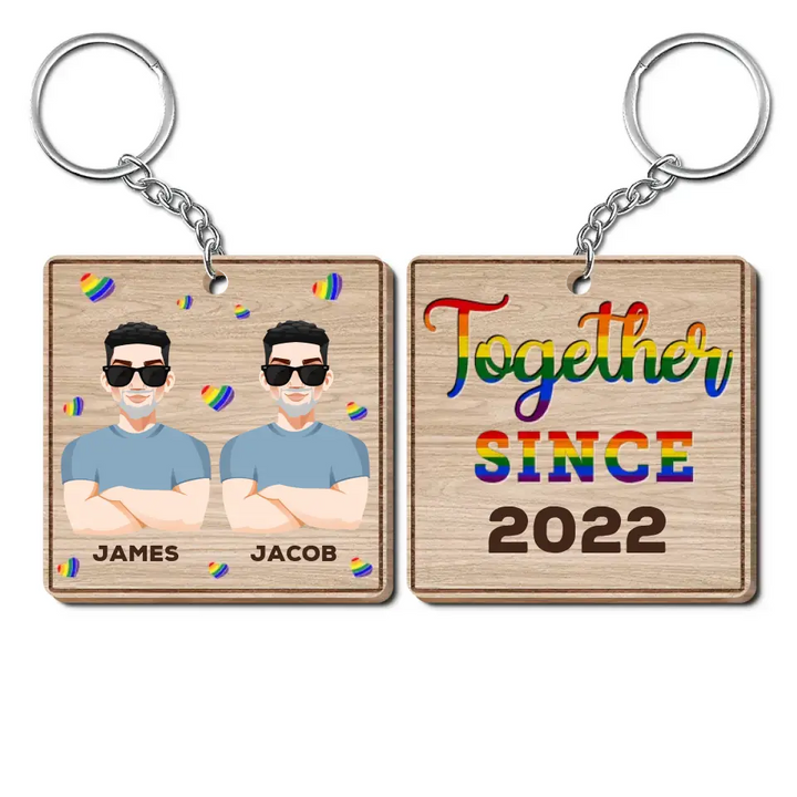 Personalized Custom Wooden Keychain - Pride Month, LGBT, Anniversary Gift For Couple - Together Since