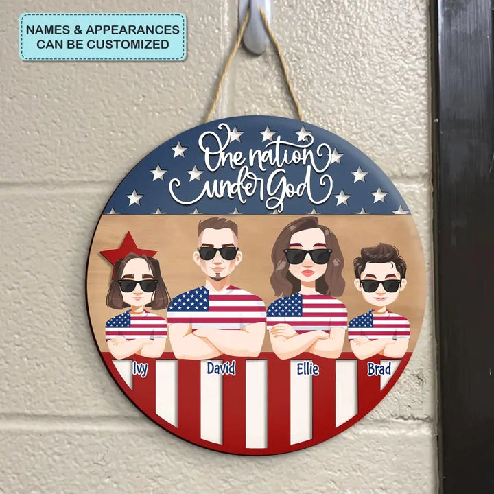 Personalized Custom Door Sign - Independence Day, Gift For Family Members - One Nation Under God