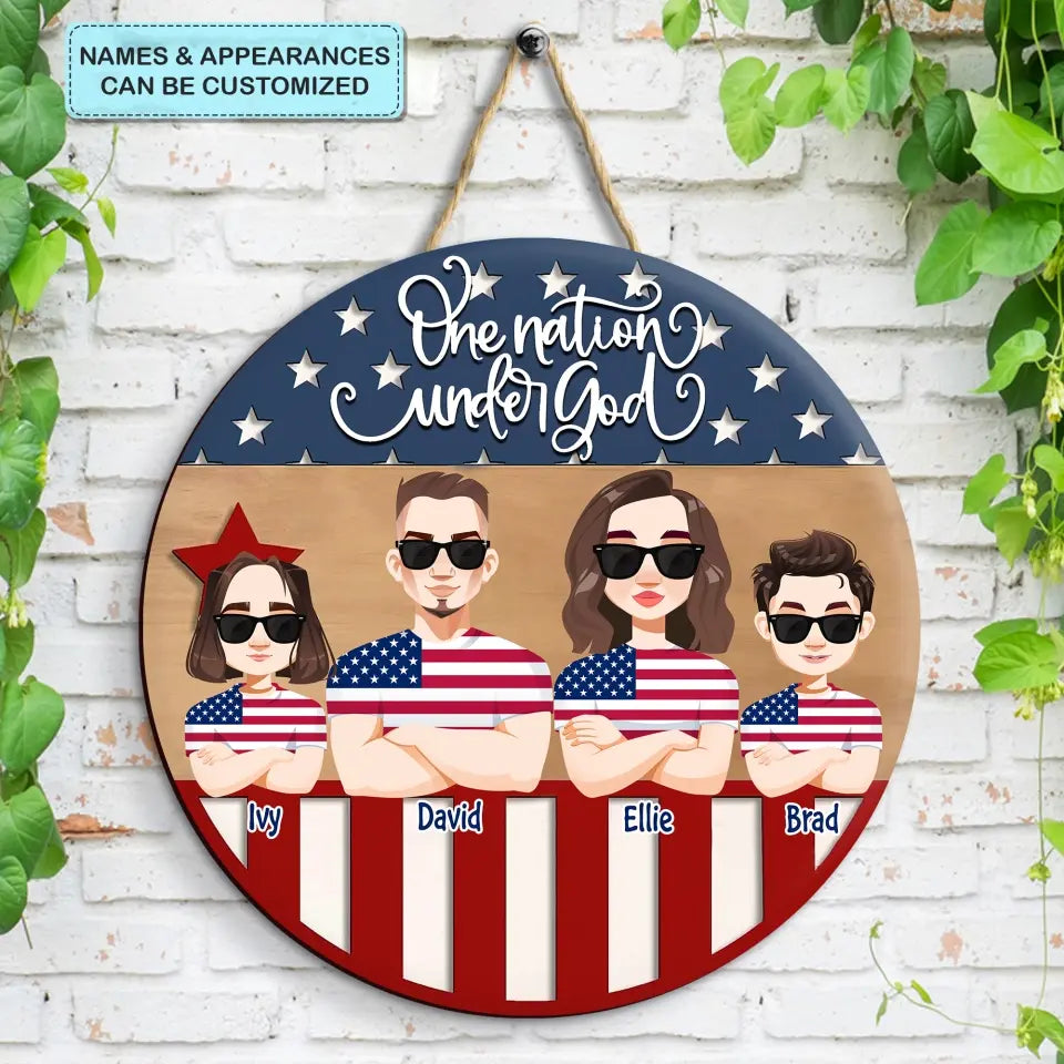 Personalized Custom Door Sign - Independence Day, Gift For Family Members - One Nation Under God