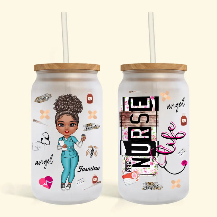 Personalized Custom Glass Can - Birthday, Nurse's Day Gift For Nurse - Nurse Life Scrub