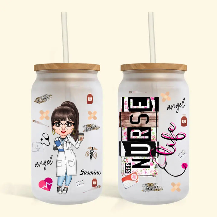 Personalized Custom Glass Can - Birthday, Nurse's Day Gift For Nurse - Nurse Life Scrub