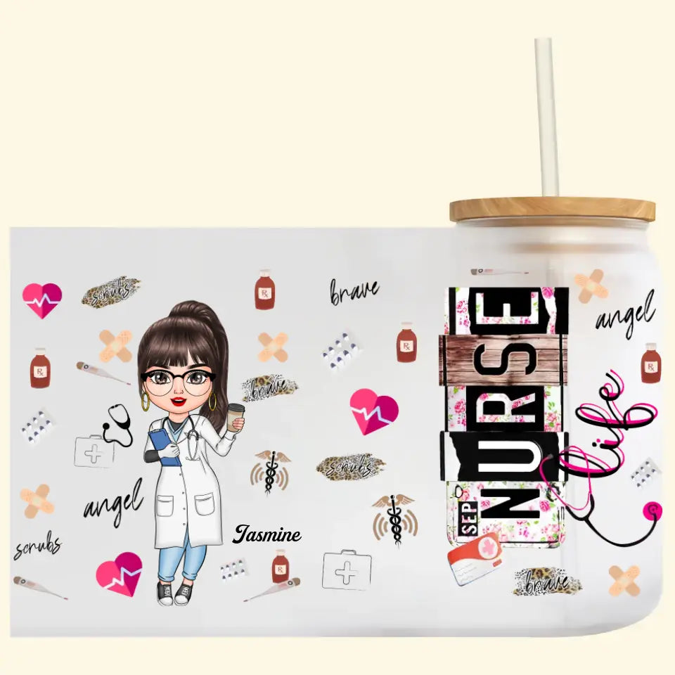 Personalized Custom Glass Can - Birthday, Nurse's Day Gift For Nurse - Nurse Life Scrub