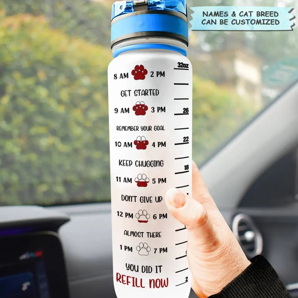 Personalized Custom Water Tracker Bottle - Birthday, Funny Gift For Cat Mom, Cat Dad, Cat Lover, Cat Owner - Drink You Water Right Meow