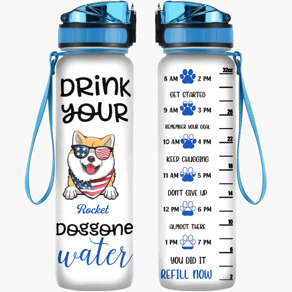 Personalized Custom Water Tracker Bottle - Birthday, Funny Gift For Dog Mom, Dog Dad, Dog Lover, Dog Owner - Drink Your Doggone Water