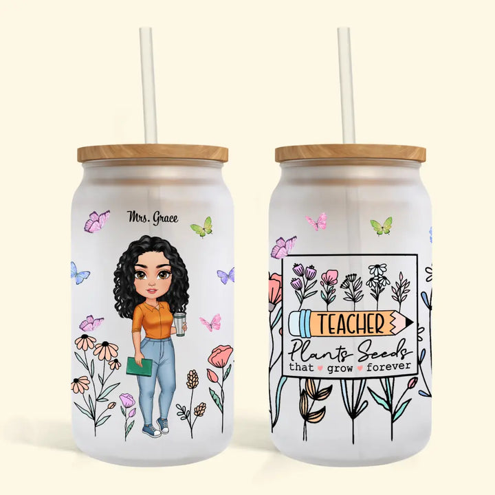 Personalized Custom Glass Can - Teacher's Day, Birthday Gift For Teacher - Teacher Pants Seeds