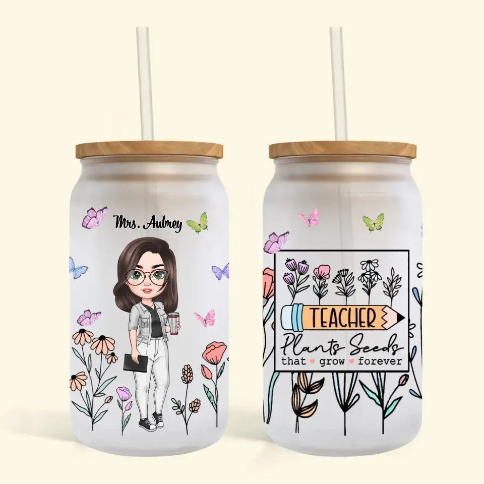 Personalized Custom Glass Can - Teacher's Day, Birthday Gift For Teacher - Teacher Pants Seeds