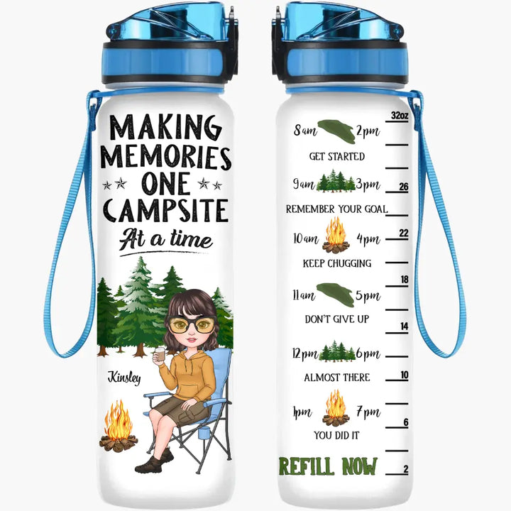 Personalized Custom Water Tracker Bottle - Birthday Gift, Gift For Camping Lover, Friend - Making Memories One Campsite At The Time