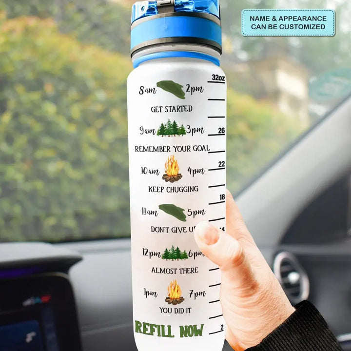 Personalized Custom Water Tracker Bottle - Birthday Gift, Gift For Camping Lover, Friend - Making Memories One Campsite At The Time