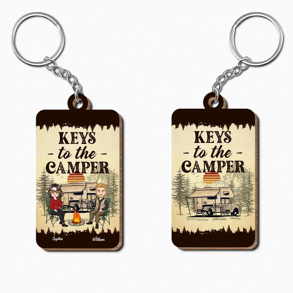 Personalized Custom Wooden Keychain - Birthday Gift For Camping Lover - Keys To The Camper