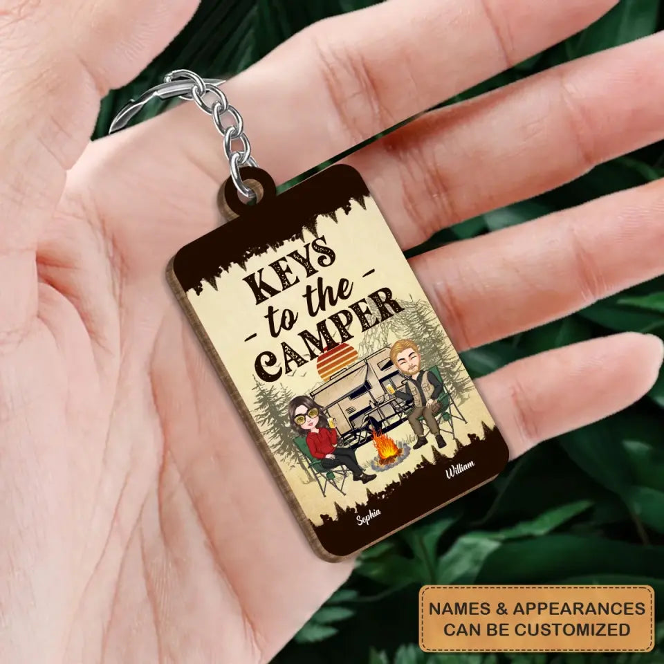 Personalized Custom Wooden Keychain - Birthday Gift For Camping Lover - Keys To The Camper