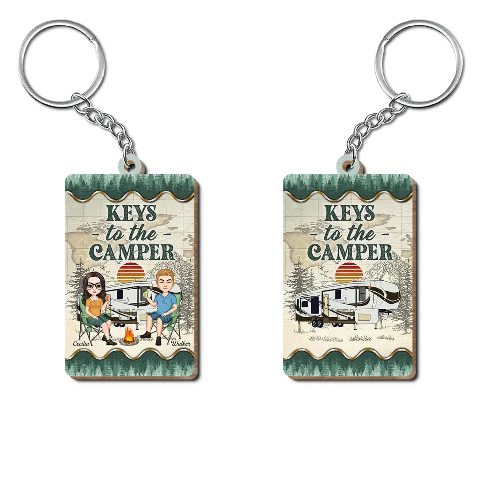 Personalized Custom Wooden Keychain - Birthday Gift For Camping Lover - Keys To The Camper V2