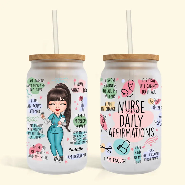 Personalized Custom Glass Can - Birthday, Nurse's Day Gift For Nurse - Nurse Daily Affirmations