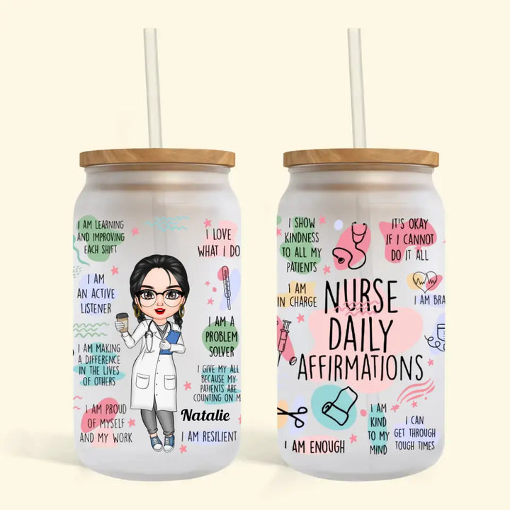 Personalized Custom Glass Can - Birthday, Nurse's Day Gift For Nurse - Nurse Daily Affirmations