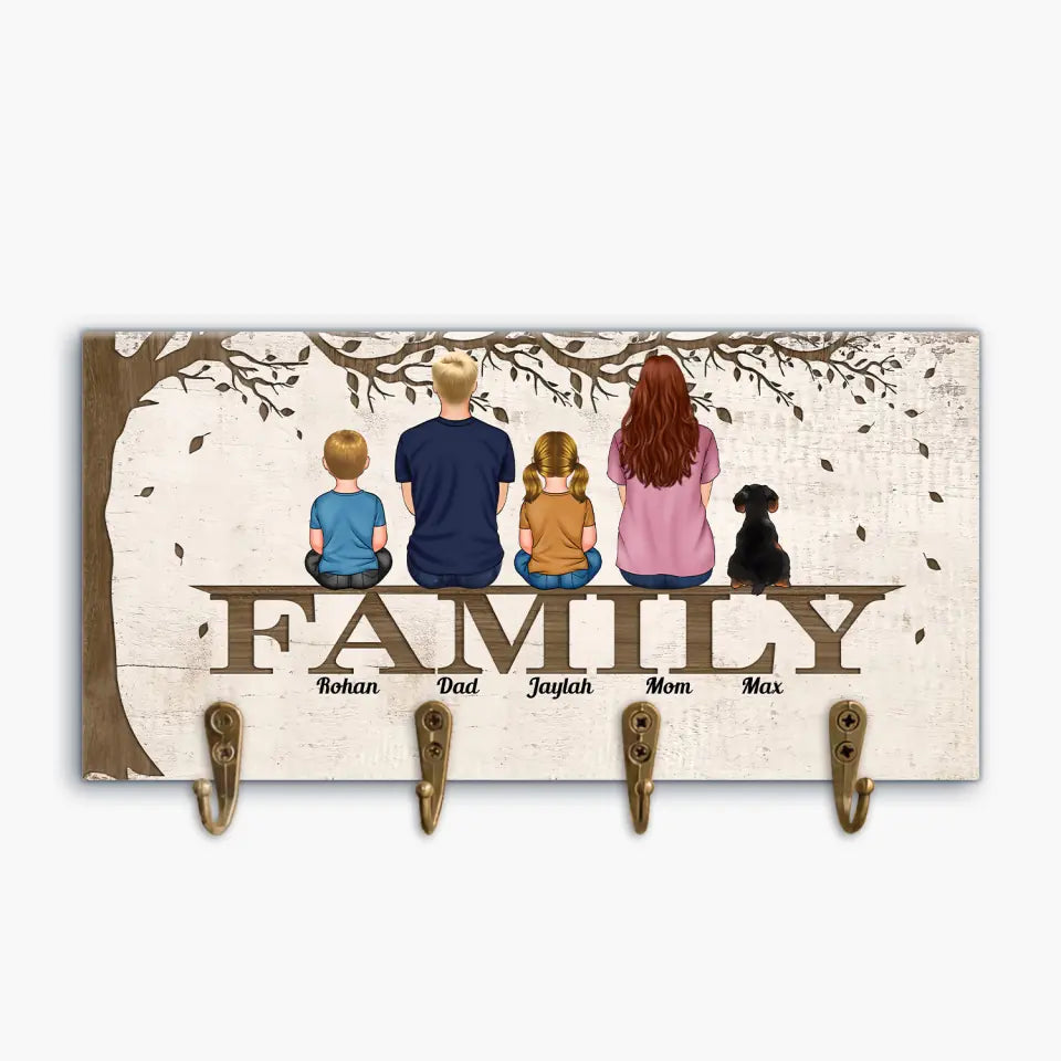 Personalized Custom Key Holder - Mother's Day, Father's Day, Birthday Gift For Cat Mom, Cat Dad, Cat Lover, Cat Owner, Dog Mom, Dog Dad, Dog Lover - Family Sitting Under Tree
