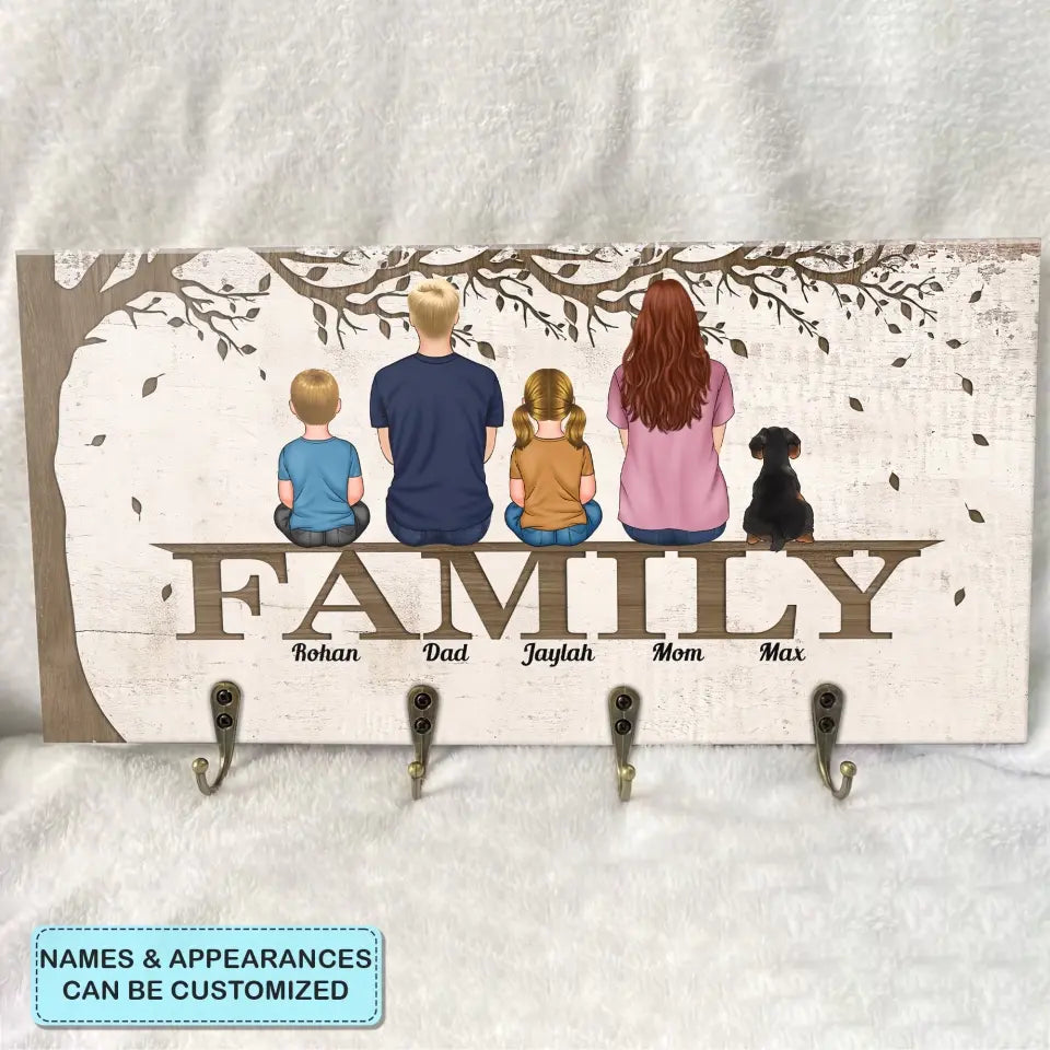 Personalized Custom Key Holder - Mother's Day, Father's Day, Birthday Gift For Cat Mom, Cat Dad, Cat Lover, Cat Owner, Dog Mom, Dog Dad, Dog Lover - Family Sitting Under Tree