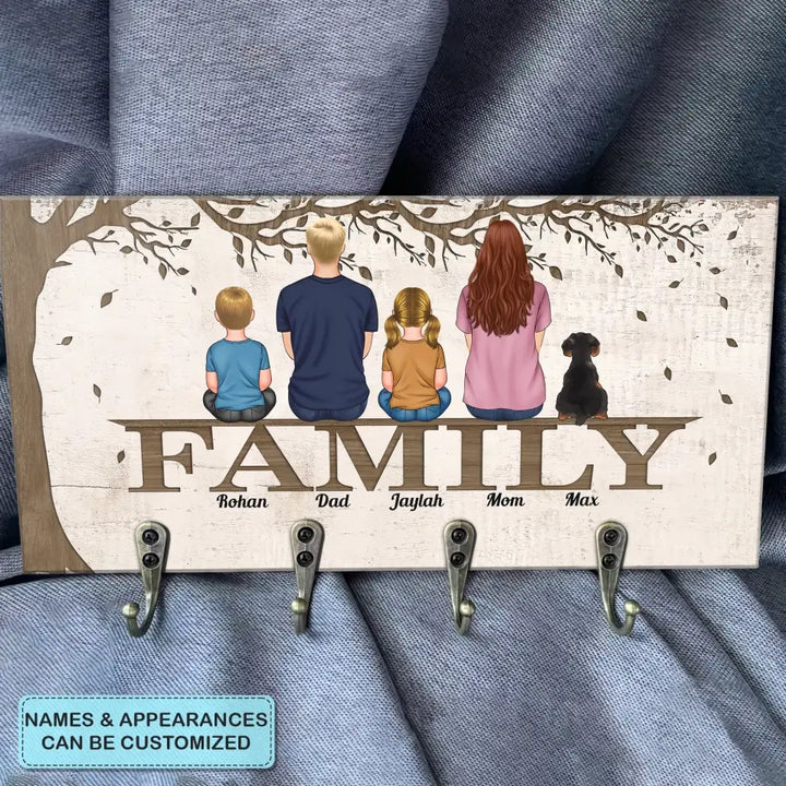 Personalized Custom Key Holder - Mother's Day, Father's Day, Birthday Gift For Cat Mom, Cat Dad, Cat Lover, Cat Owner, Dog Mom, Dog Dad, Dog Lover - Family Sitting Under Tree