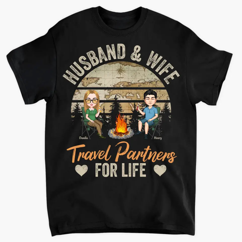 Personalized Custom T-shirt - Birthday, Anniversary Gift For Couple, Camping Lover - Husband And Wife Travel Partners For Life
