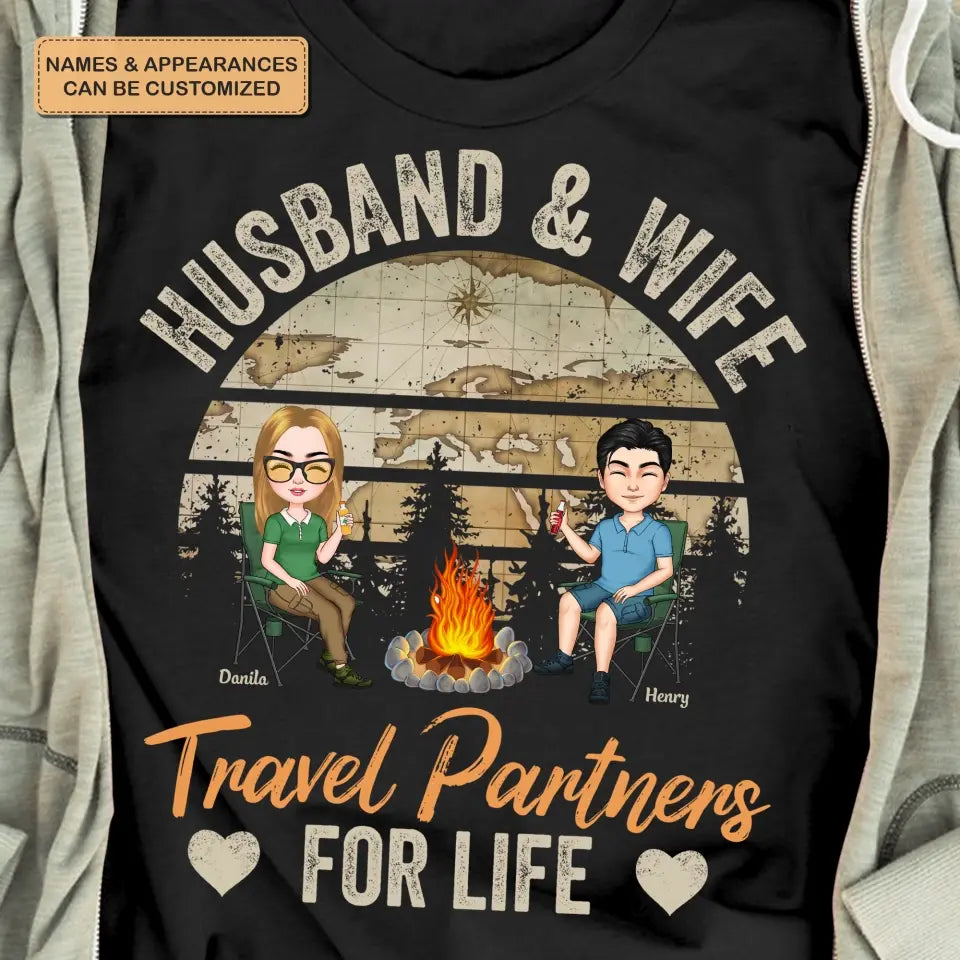 Personalized Custom T-shirt - Birthday, Anniversary Gift For Couple, Camping Lover - Husband And Wife Travel Partners For Life