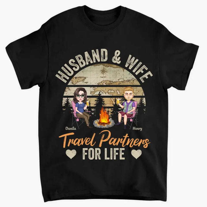 Personalized Custom T-shirt - Birthday, Anniversary Gift For Couple, Camping Lover - Husband And Wife Travel Partners For Life