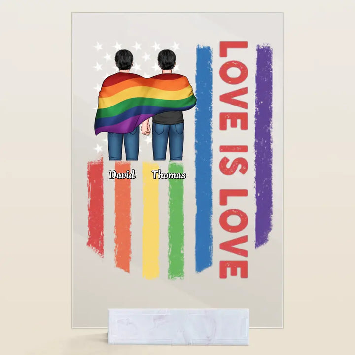 Personalized Custom Acrylic Plaque - 4th Of July, Pride Month, LGBT, Anniversary Gift For Couple - Love Is Love