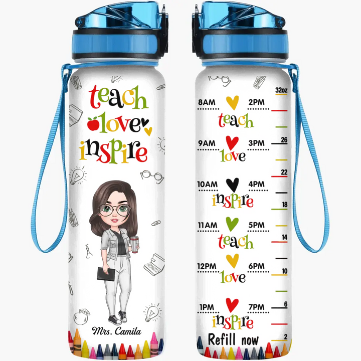 Personalized Custom Water Tracker Bottle - Birthday, Teacher's Day Gift For Teacher - Teach Love Inspire