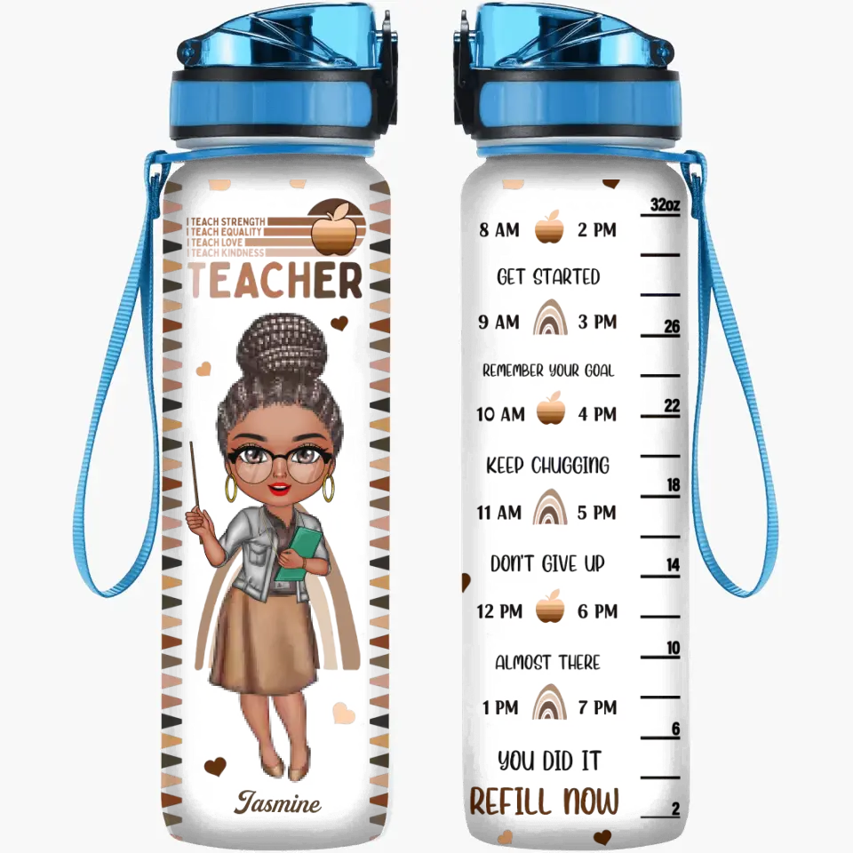 Personalized Custom Water Tracker Bottle - Teacher's Day, Birthday Gift For Teacher - I Teach Love