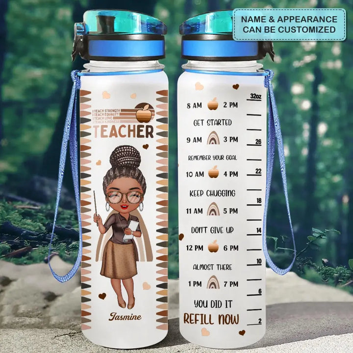 Personalized Custom Water Tracker Bottle - Teacher's Day, Birthday Gift For Teacher - I Teach Love