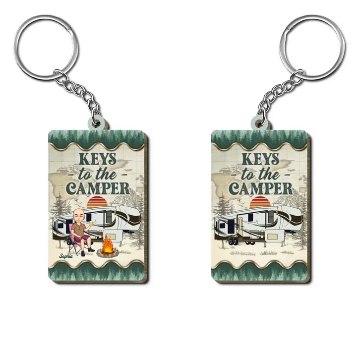 Personalized Custom Wooden Keychain - Birthday Gift For Camping Lover - Keys To The Camper V2