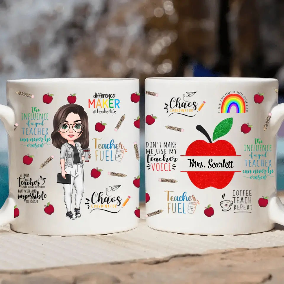 Personalized Custom White Mug - Teacher's Day, Birthday Gift For Teacher - Red Apple Teacher Life