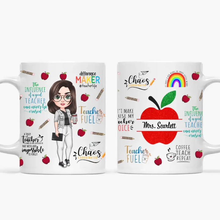 Personalized Custom White Mug - Teacher's Day, Birthday Gift For Teacher - Red Apple Teacher Life