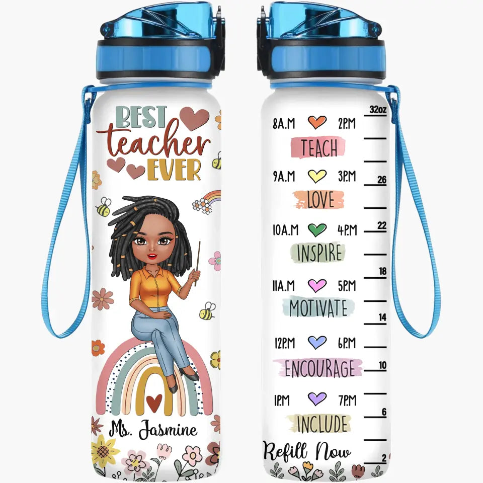 Personalized Custom Water Tracker Bottle - Teacher's Day, Birthday Gift For Teacher - Teach Love Inspire Motivate
