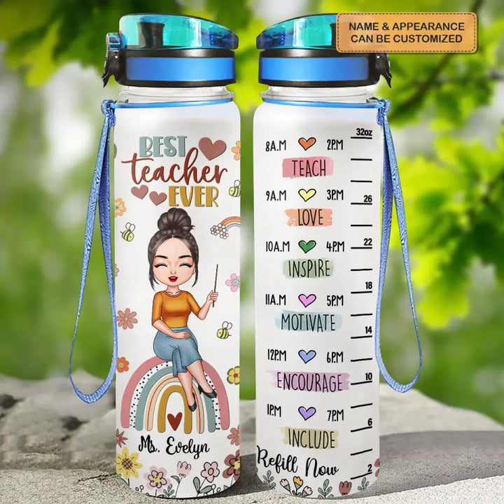 Personalized Custom Water Tracker Bottle - Teacher's Day, Birthday Gift For Teacher - Teach Love Inspire Motivate