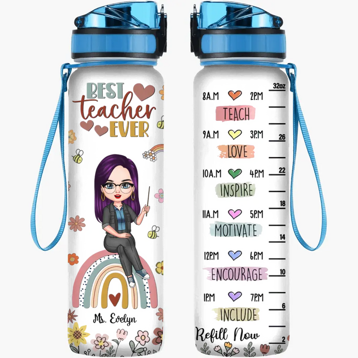 Personalized Custom Water Tracker Bottle - Teacher's Day, Birthday Gift For Teacher - Teach Love Inspire Motivate