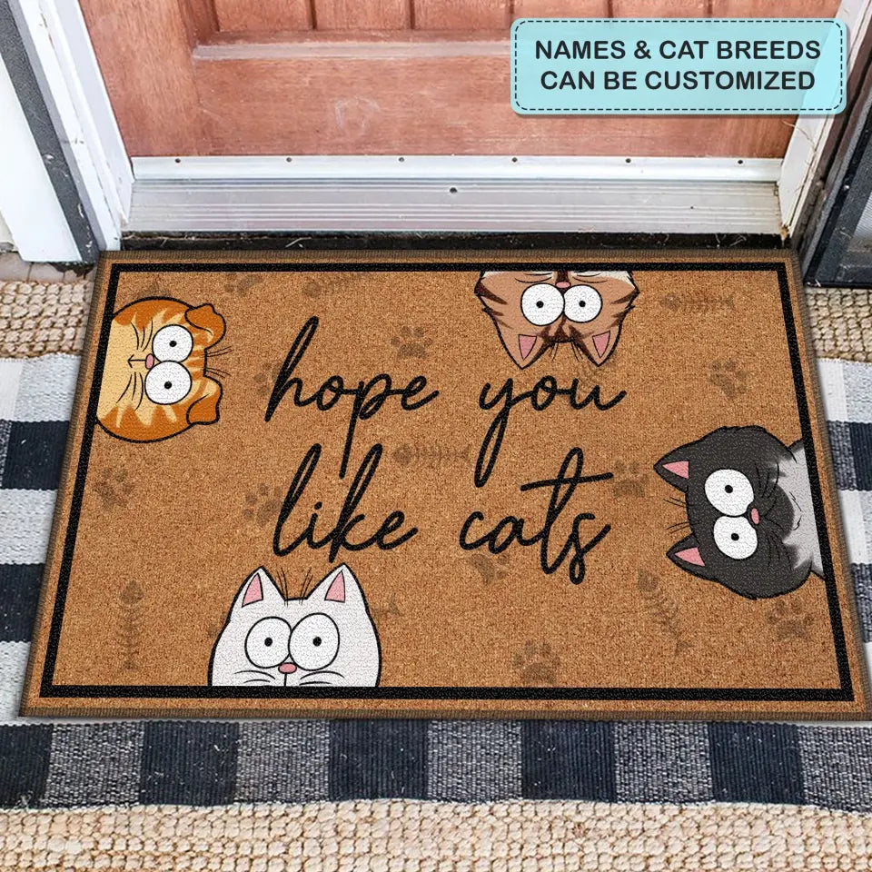 Personalized Custom Doormat - Welcoming, Birthday, Mother's Day, Father's Day Gift For Cat Lover, Cat Mom, Cat Dad - Hope You Like Cats