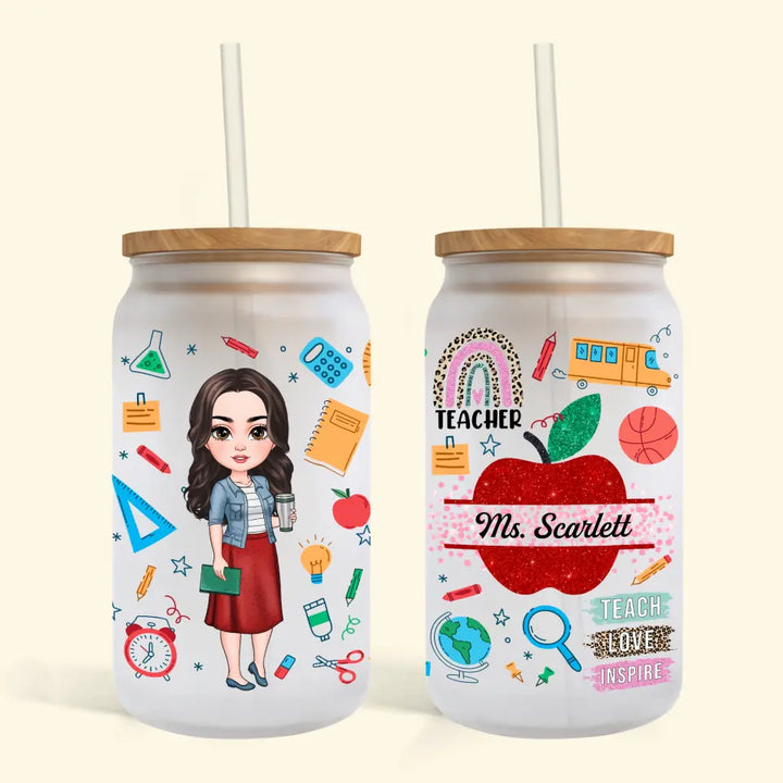 Personalized Custom Glass Can - Teacher's Day, Birthday Gift For Teacher - Teach Love Inspire