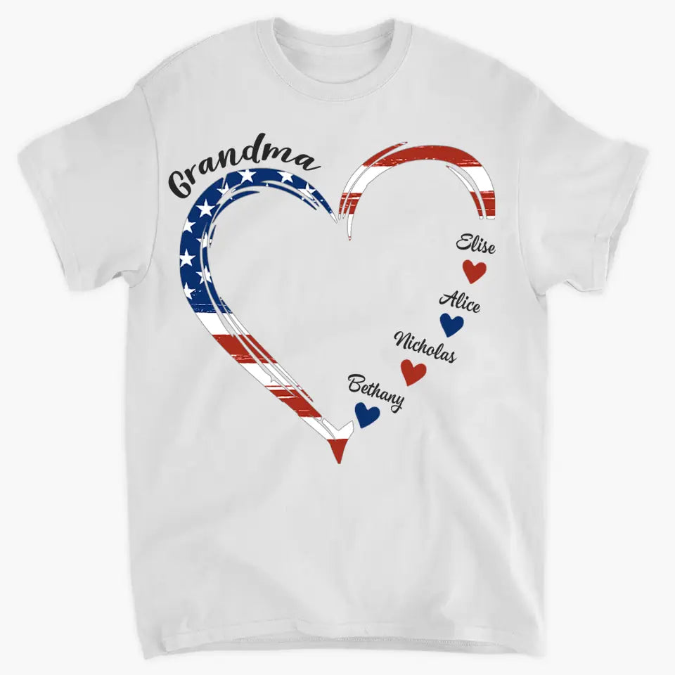 Personalized Custom T-shirt - 4th Of July, Mother's Day, Birthday Gift For Mom, Grandma - A Garden Of Love Grows Here Grandma Heart