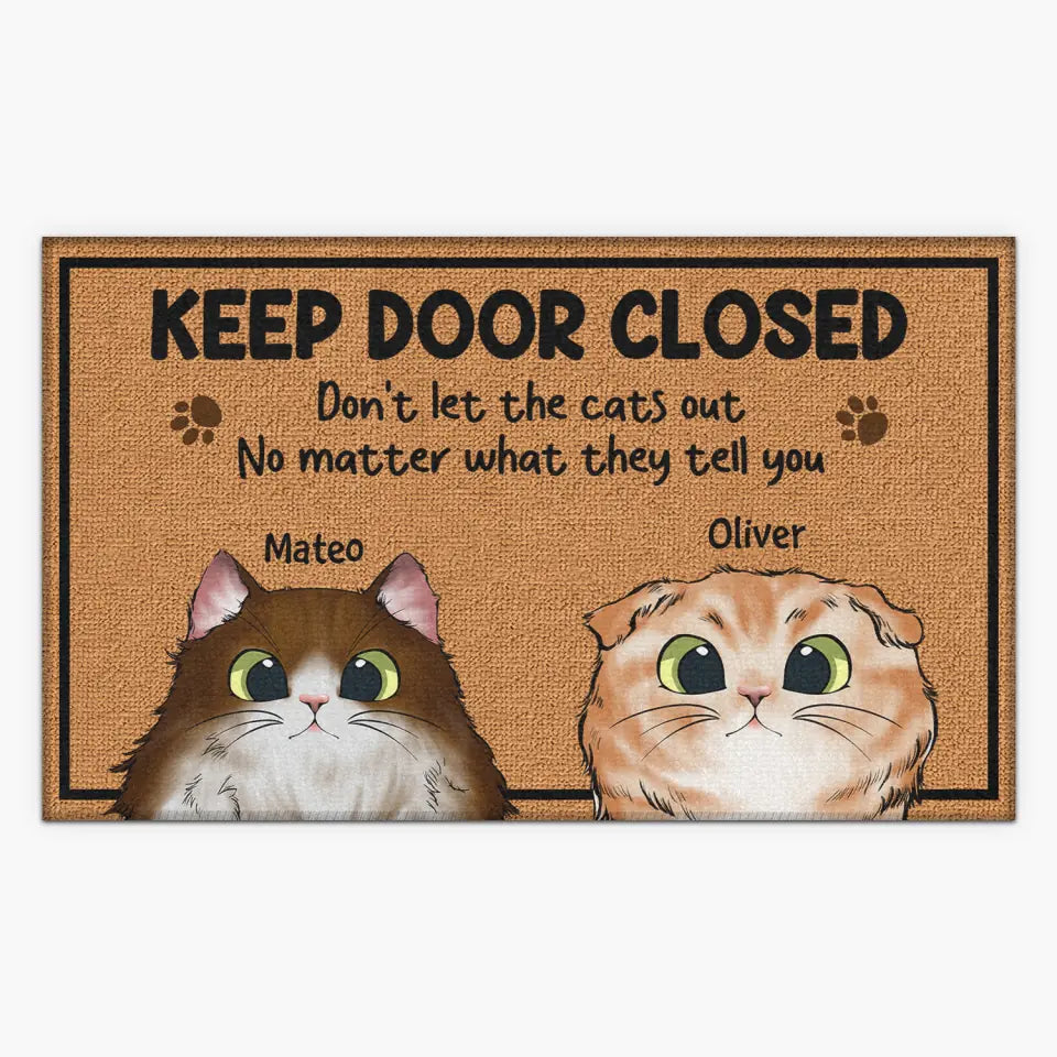 Personalized Custom Doormat - Welcoming, Birthday Gift For Cat Lover - Keep Door Closed