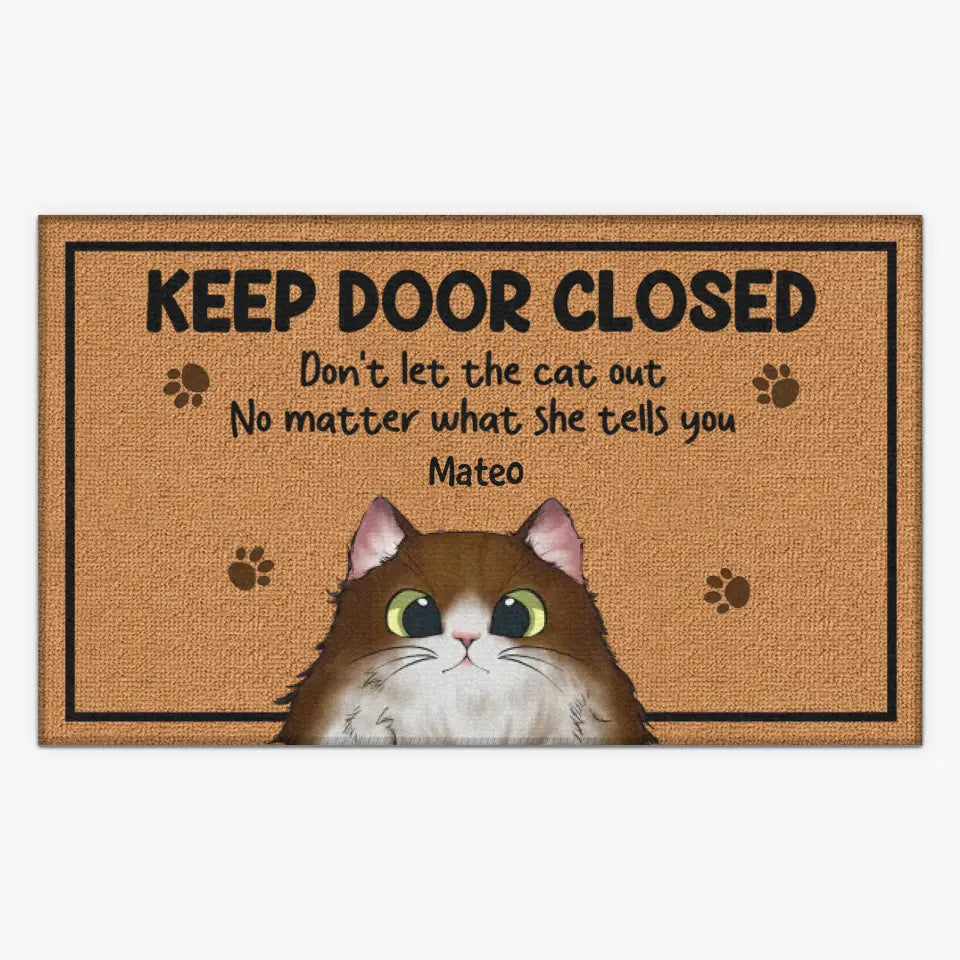 Personalized Custom Doormat - Welcoming, Birthday Gift For Cat Lover - Keep Door Closed