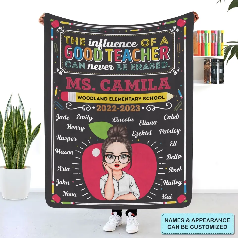 Personalized Custom Blanket - Teacher's Day, Birthday Gift For Teacher - The Influence Of A Good Teacher Can Never Be Erased