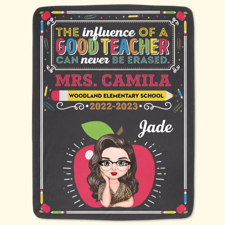 Personalized Custom Blanket - Teacher's Day, Birthday Gift For Teacher - The Influence Of A Good Teacher Can Never Be Erased