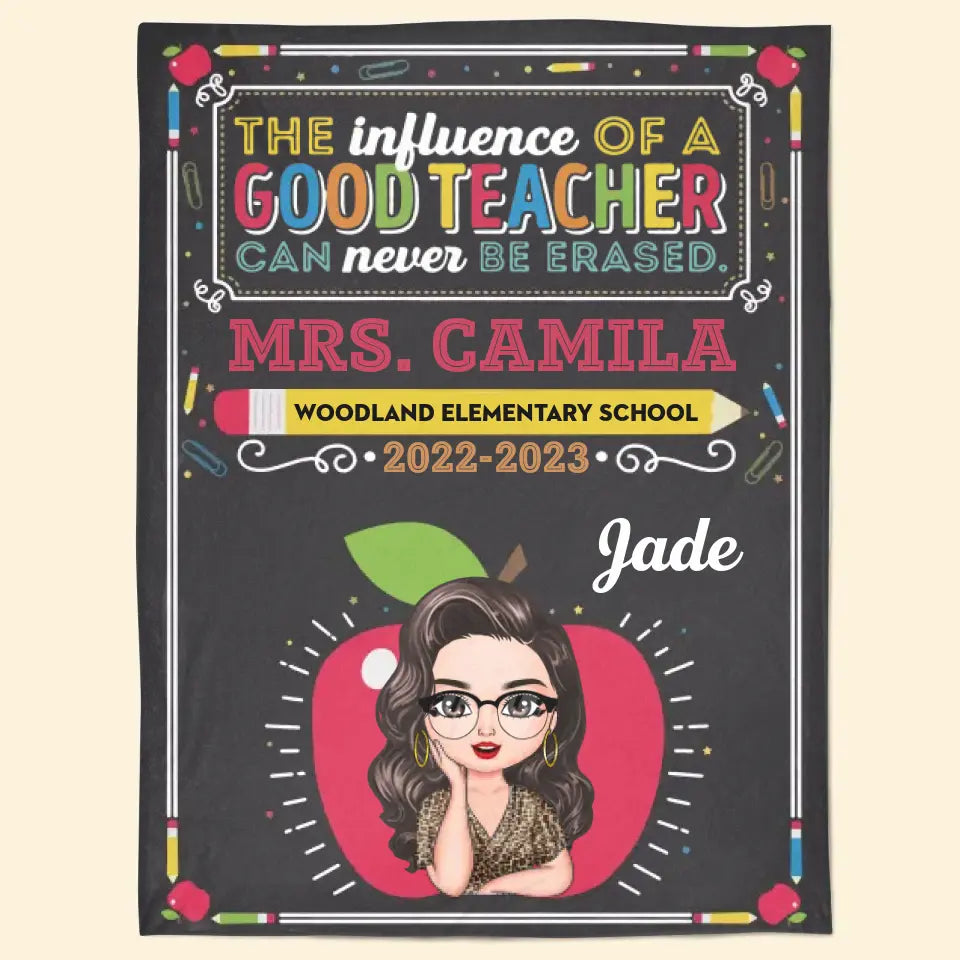 Personalized Custom Blanket - Teacher's Day, Birthday Gift For Teacher - The Influence Of A Good Teacher Can Never Be Erased
