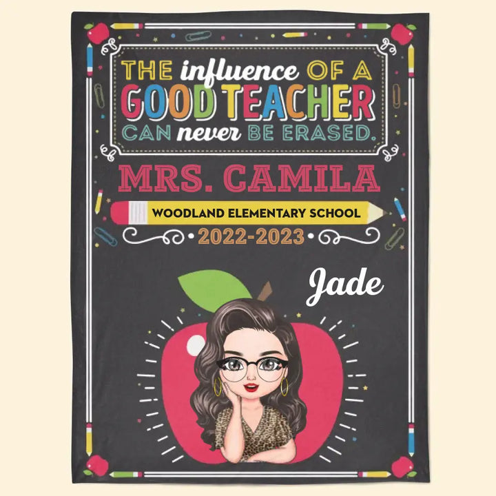 Personalized Custom Blanket - Teacher's Day, Birthday Gift For Teacher - The Influence Of A Good Teacher Can Never Be Erased