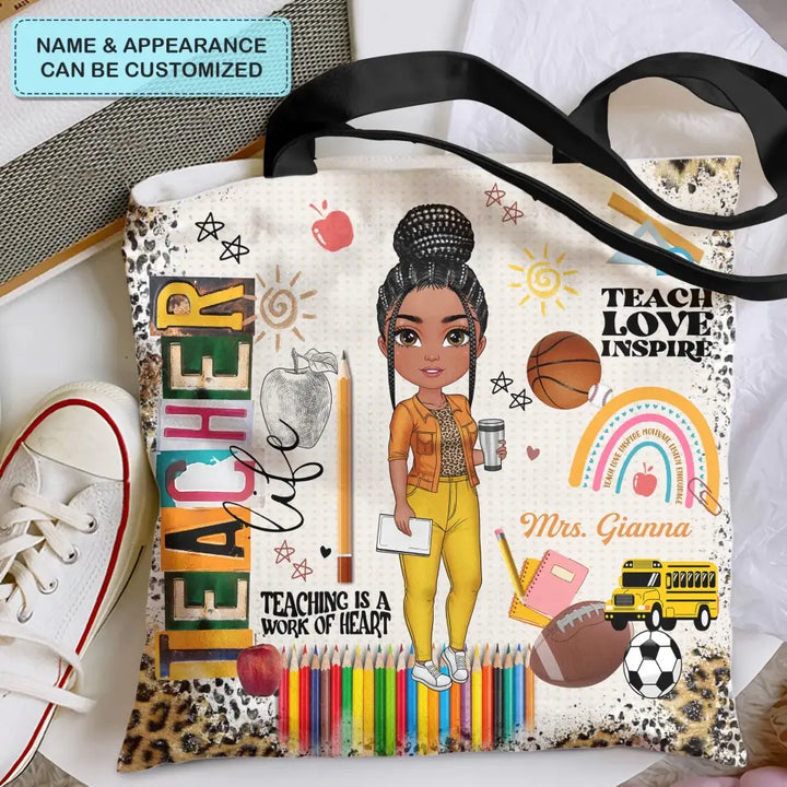Personalized Custom Tote Bag - Birthday, Teacher's Day Gift For Teacher - Teacher Life Leopard