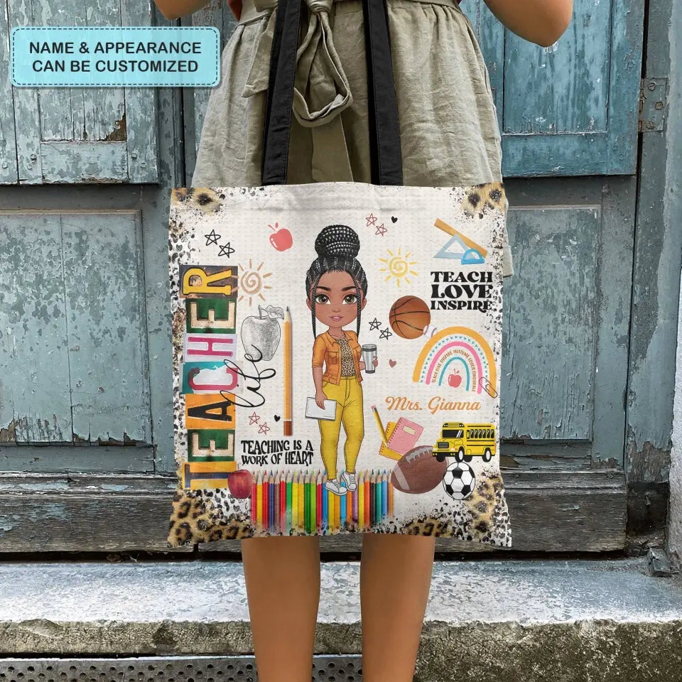 Personalized Custom Tote Bag - Birthday, Teacher's Day Gift For Teacher - Teacher Life Leopard