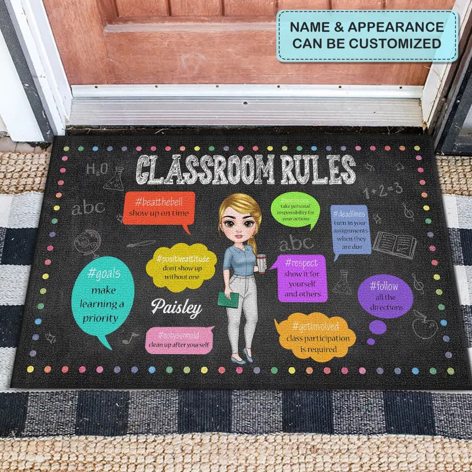 Personalized Custom Doormat - Birthday, Teacher's Day, Welcoming Gift For Teacher - Classroom Rules