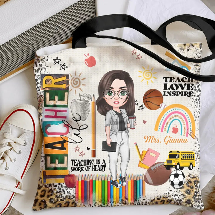 Personalized Custom Tote Bag - Birthday, Teacher's Day Gift For Teacher - Teacher Life Leopard