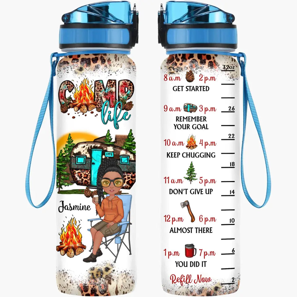 Personalized Custom Water Tracker Bottle - Birthday Gift For Camping Lover, Friend - Camp Life
