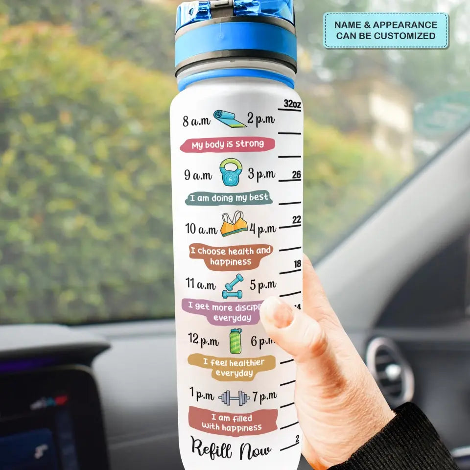 Personalized Custom Water Tracker Bottle - Birthday Gift For Gym Lover, Friend - Be Happy Lift Heavy
